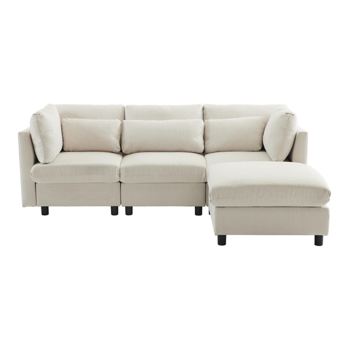 ECKSOFA Leinenstoff mit Fußhocker und Kissen 220/83/81 cm Beige - Beige, Textil (81/83cm) - Redom