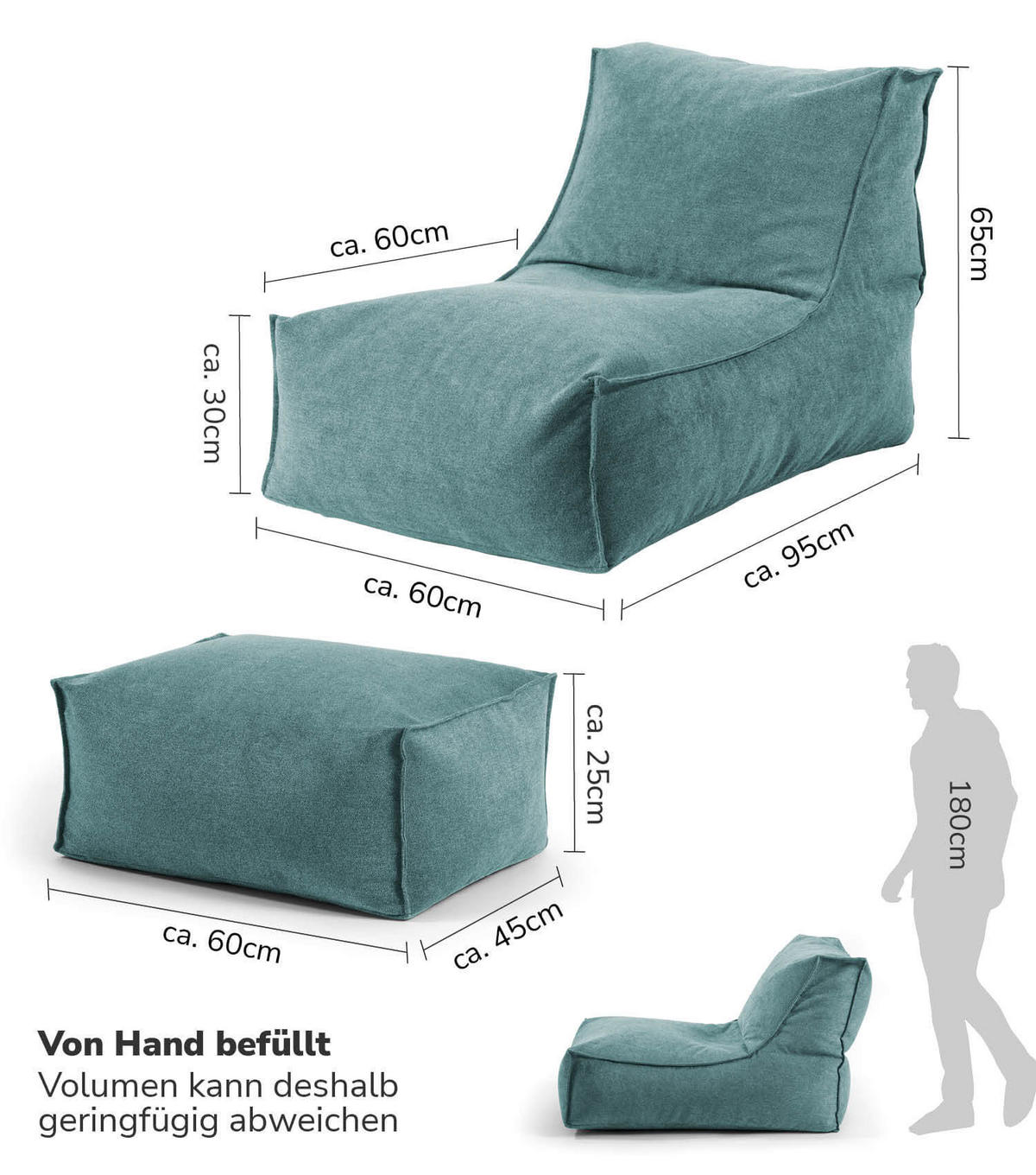 SITZSACK mit Hocker Der Gelassene - Blau, Textil (60/65/150cm) - Mokebo