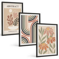 BILDER SET 3er Set - 40x60 cm Schwarzer Rahmen - Abstrakte Pflanzen in Pastellfarben - Schwarz, Kunststoff (40/60cm) - TULUP
