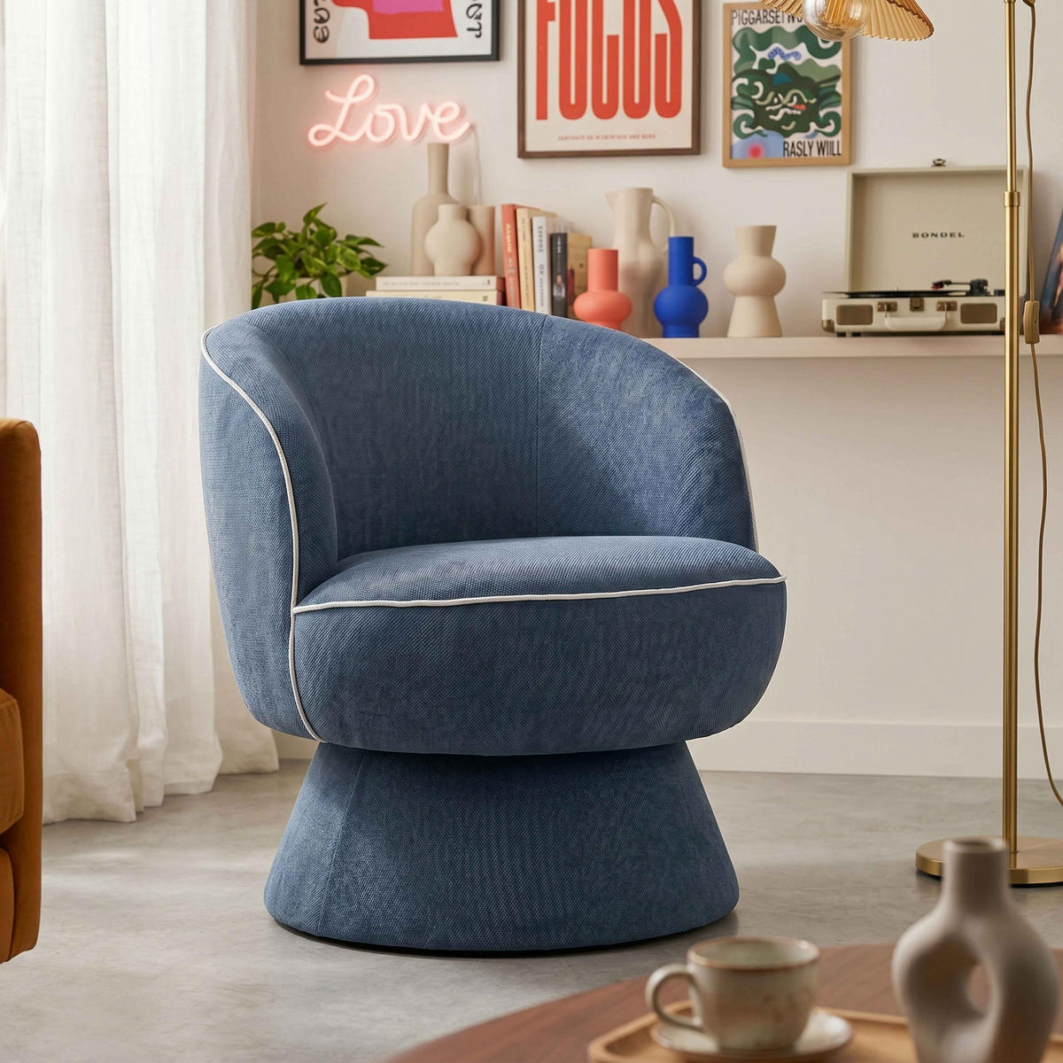 SESSEL, Dunkelblau - Blau, Holz/Textil (66/71/80cm) - Oviala