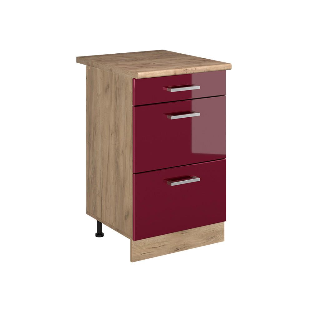 KÖKSUNDERSKÅP R-Line, Röd högblank/Goldkraft ek, 50 cm Auksinis ąžuolas stalviršis Röd, Honungsek 81.6/50/60 cm