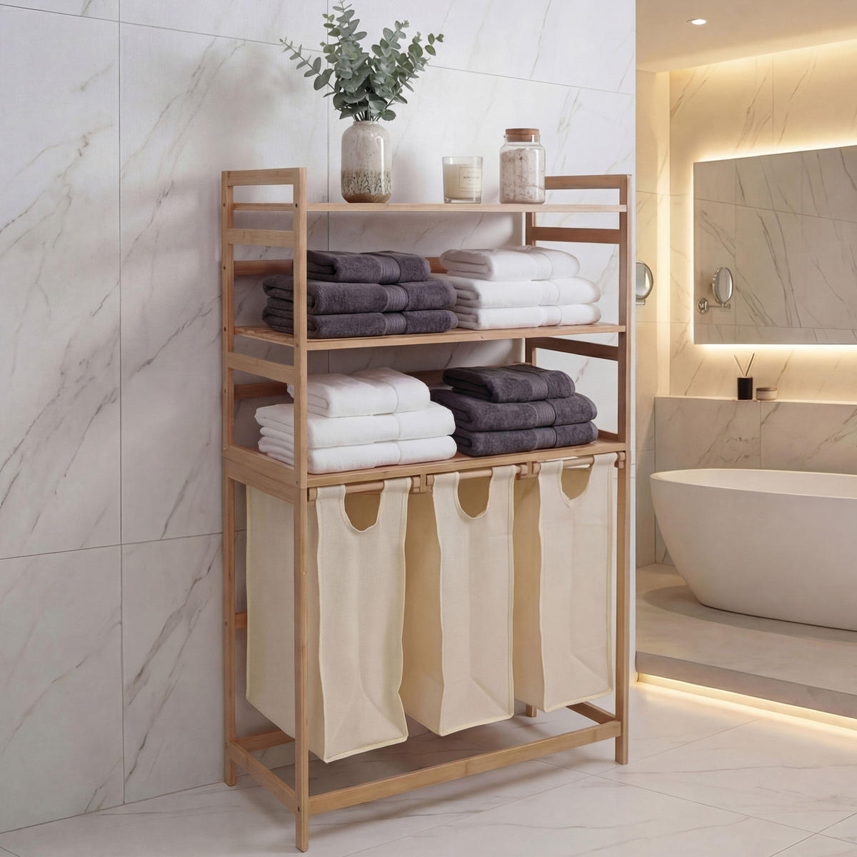 KOŠ NA PRÁDLO Hnedý, krémovo biely - hnedá/krémová, drevo (80/125/40cm) - MCW