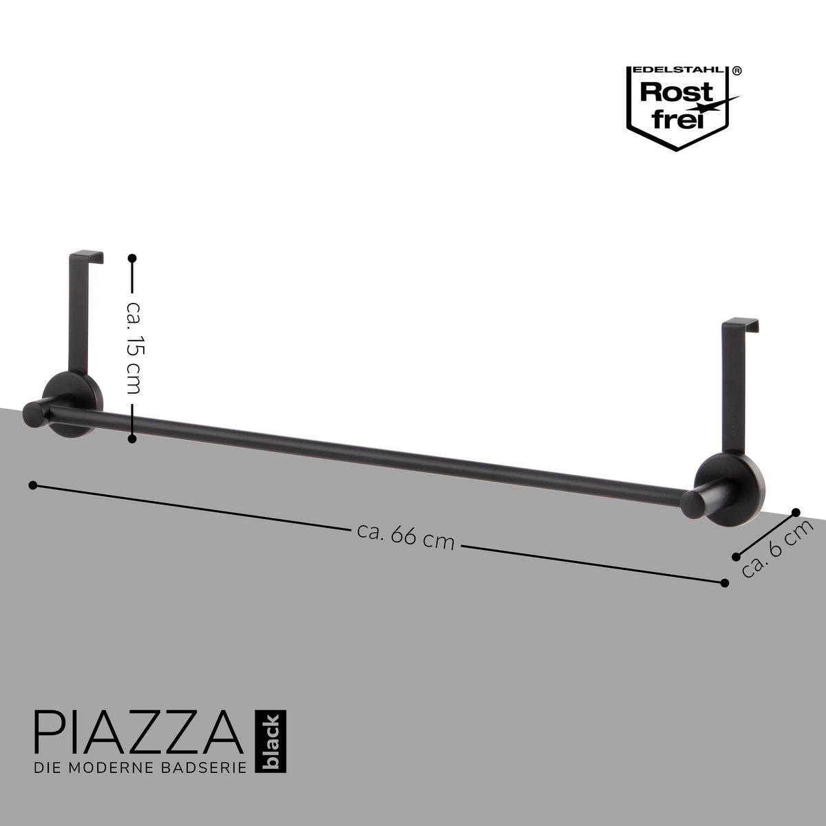 TÜR-HANDTUCHSTANGE PIAZZA BLACK, Edelstahl - Schwarz, Metall (66/6/15cm) - bremermann
