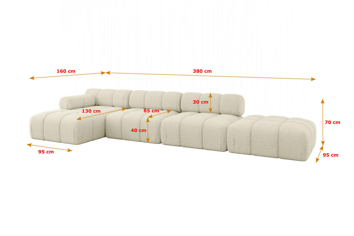 ECKSOFA modulares Sofa Lizur-L2 - 380x160x70 cm Beige Bouclé - Beige, Holzwerkstoff/Textil (380/160cm) - ALTDECOR