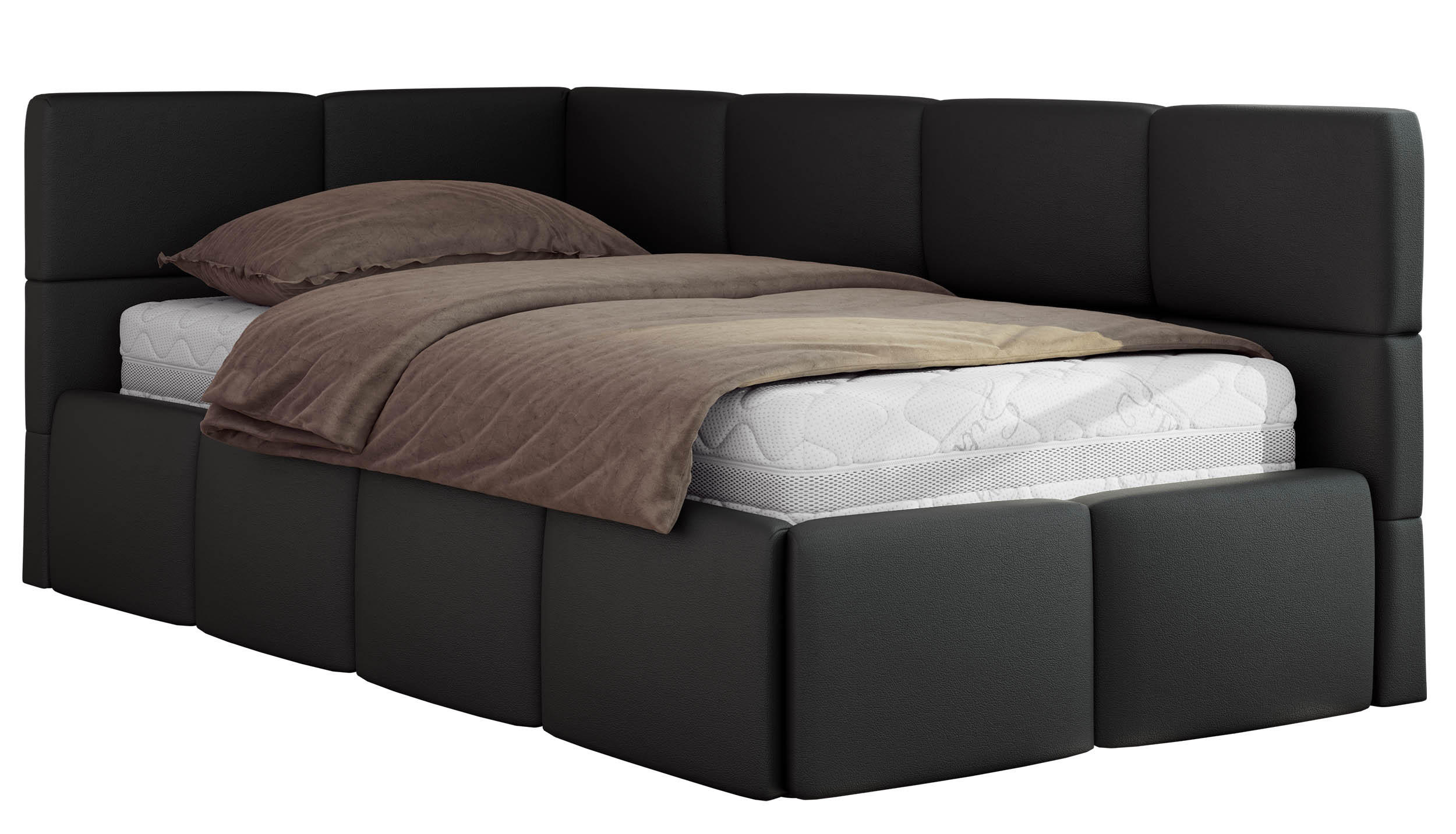 JUGENDBETT ARVO 90/200 - Schwarz Kunstleder - Multipocket-Matratze - Links Seite - Schwarz, Textil (90/200cm) - MKS