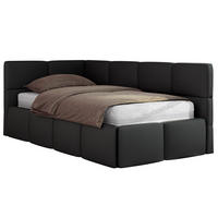 JUGENDBETT ARVO 90/200 - Schwarz Kunstleder - Multipocket-Matratze - Links Seite - Schwarz, Textil (90/200cm) - MKS