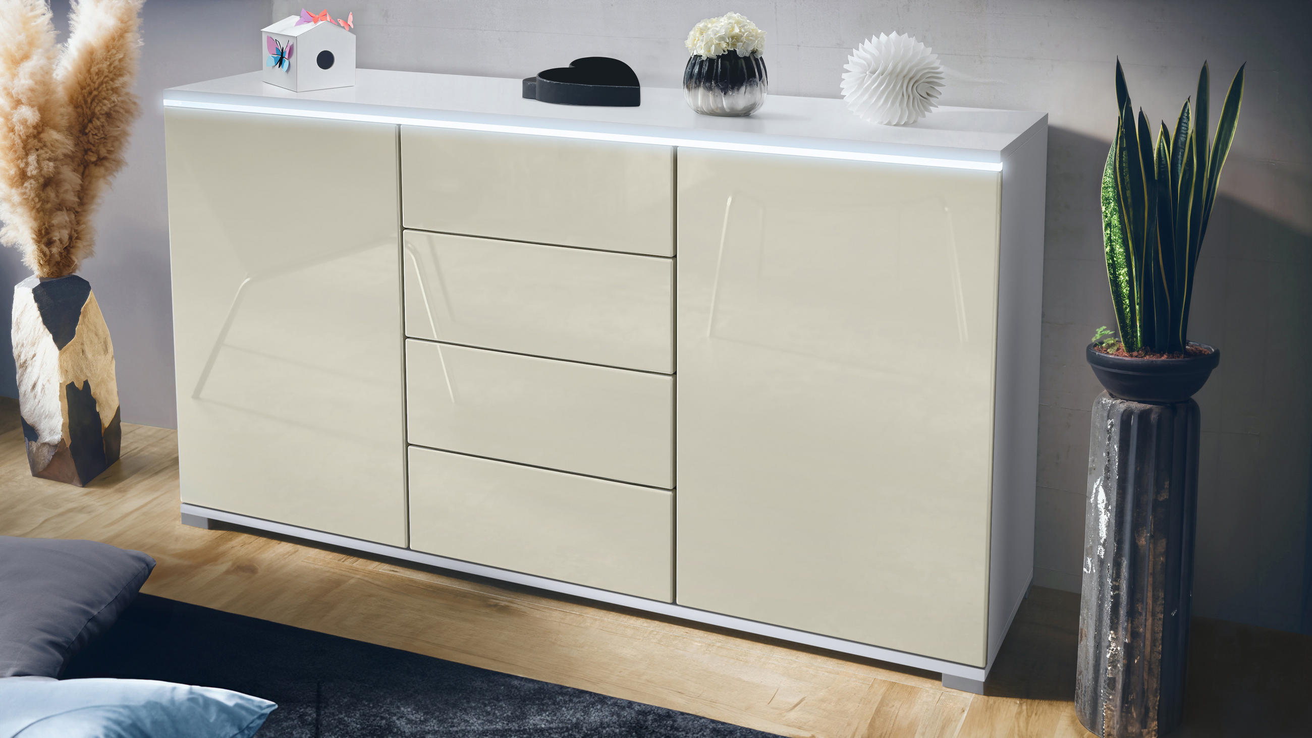 SIDEBOARD Faro Creme Hochglanz - Creme, Holzwerkstoff (138.5/75.5/35cm) - Vladon