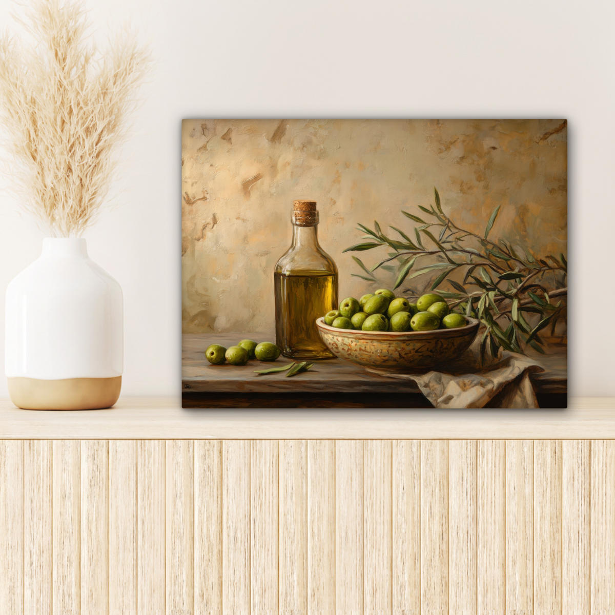LEINWANDBILD Oliven - Stilleben - Vintage Wandbild 40x30 cm - Olivgrün, Textil (40/30cm) - MuchoWow