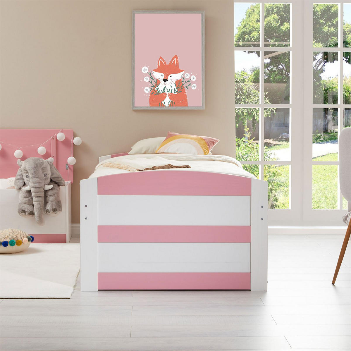 FUNKTIONSBETT JESSY 90X190 CM - Weiß/Rosa, Holz (98/63/194cm) - IDIMEX