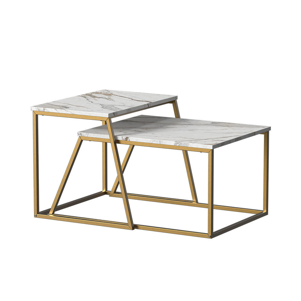 COUCHTISCH-SET Myra Marmor-Weiß/Gold 60 x 50 cm 2 Teile - Weiß Hochglanz/Goldfarben, Holzwerkstoff (50/60/38cm) - Vicco