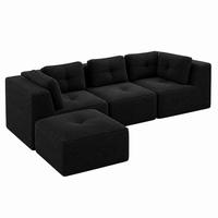 ECKSOFA modular Cord Black - Schwarz, Kunststoff (177/297cm) - Meubliv