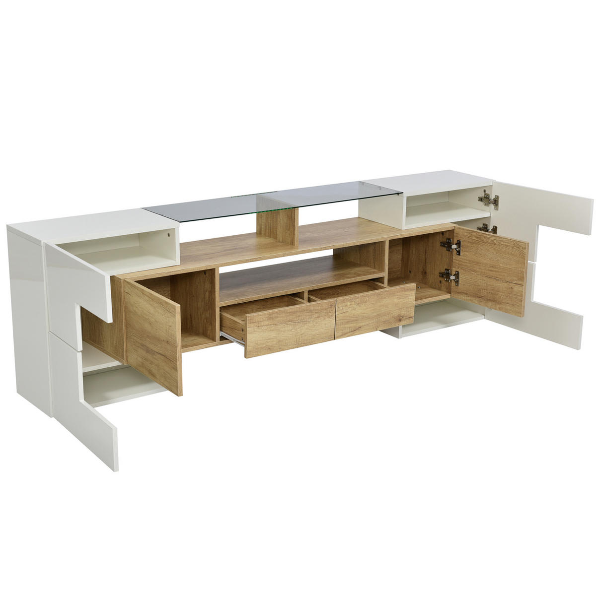LOWBOARD 200/35/60 cm aus MDF mit LED-Beleuchtung Weiß/Naturfarben - Weiß, Holzwerkstoff (200/60/35cm) - Modenvie