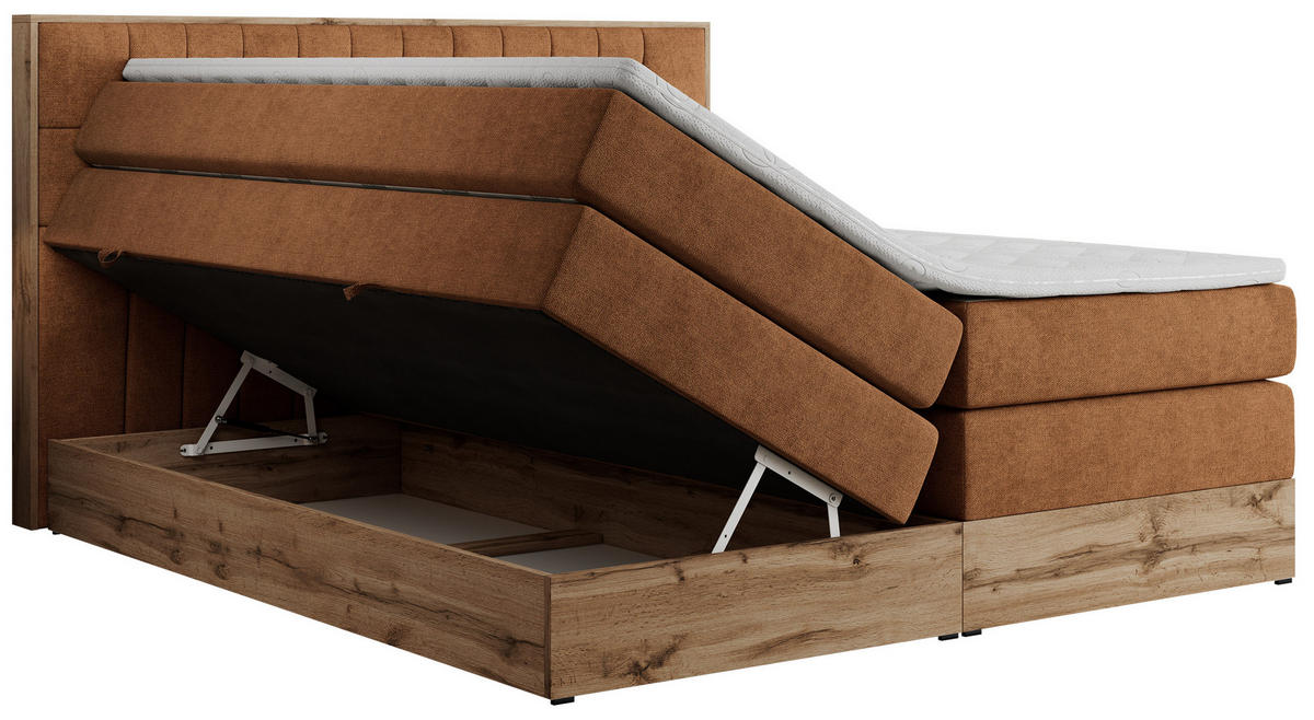 BOXSPRINGBETT AMORE KING 140/200 Orange Struktur - H3 - Orange, Holz/Textil (140/200cm) - MKS