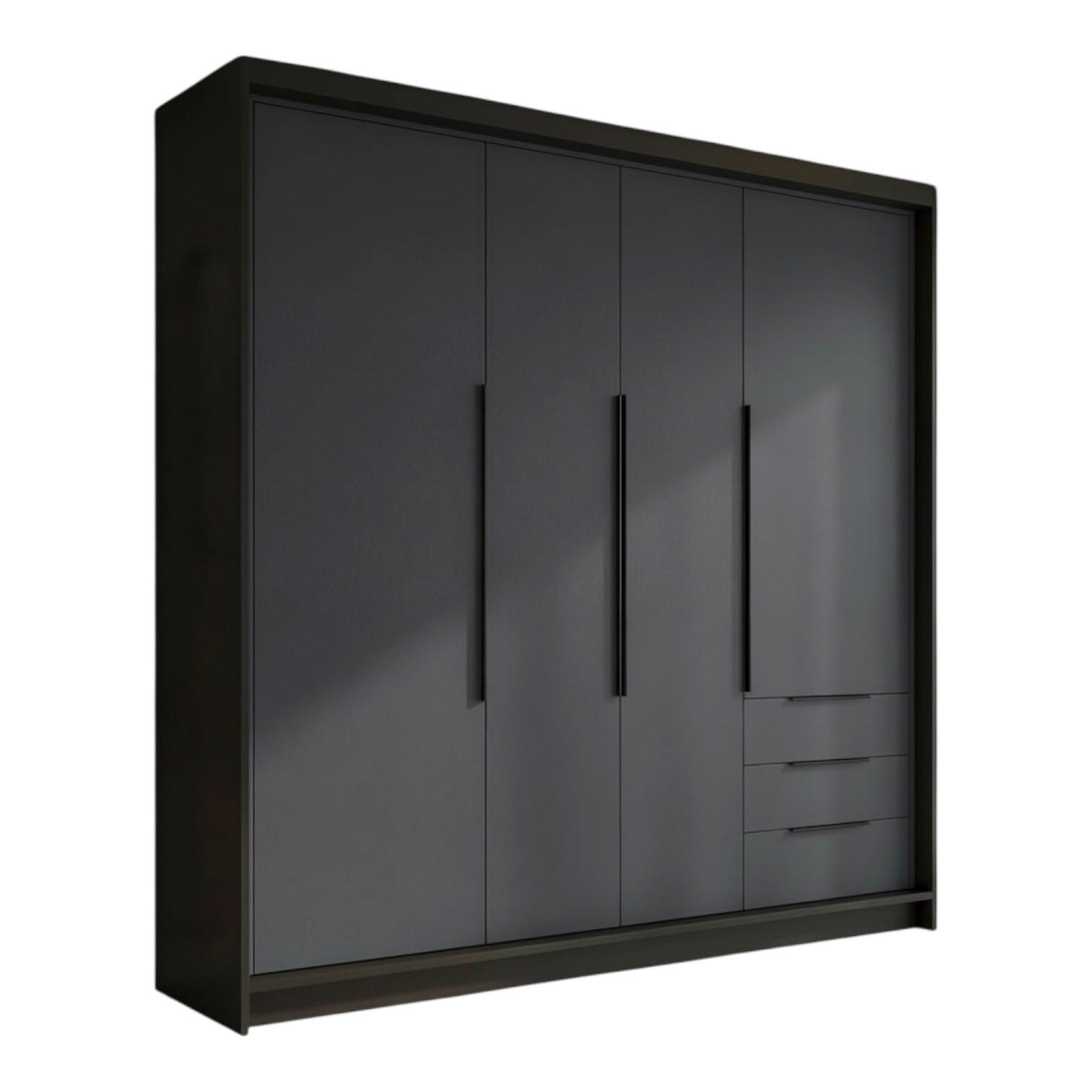 A&J MöbelLand Drehtürenschrank Schwarz, Graphit 200x215x59.5 cm