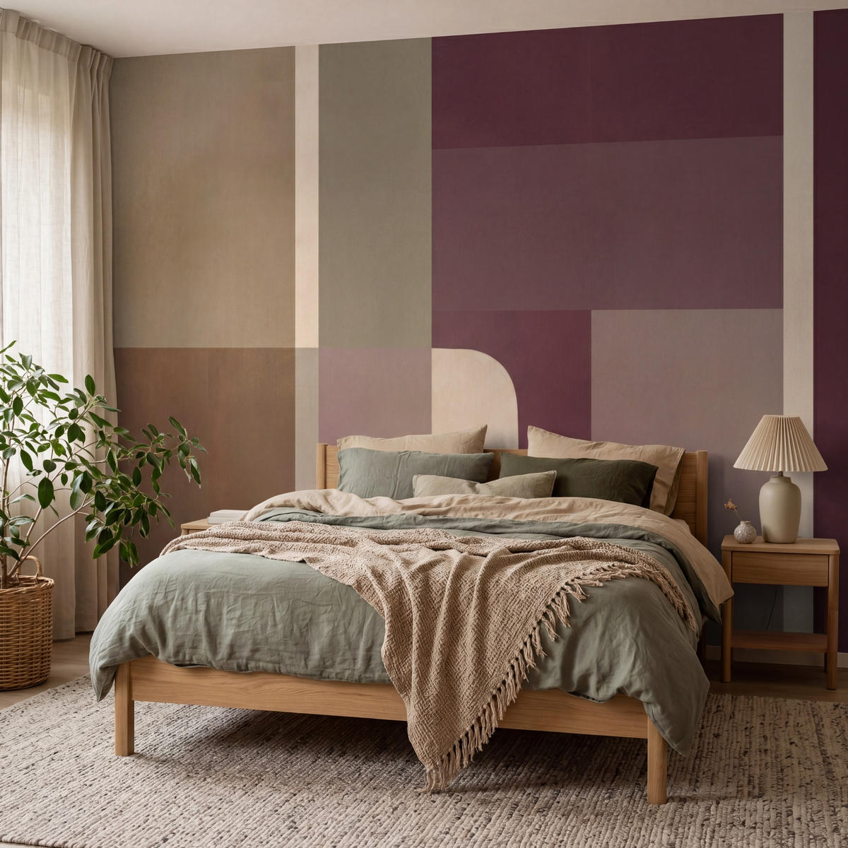 TAPETE - Unis - Abstrakt - Bordeaux - Linien - 350x260 cm - Multicolor, Papier (350/260cm) - OnlyWow