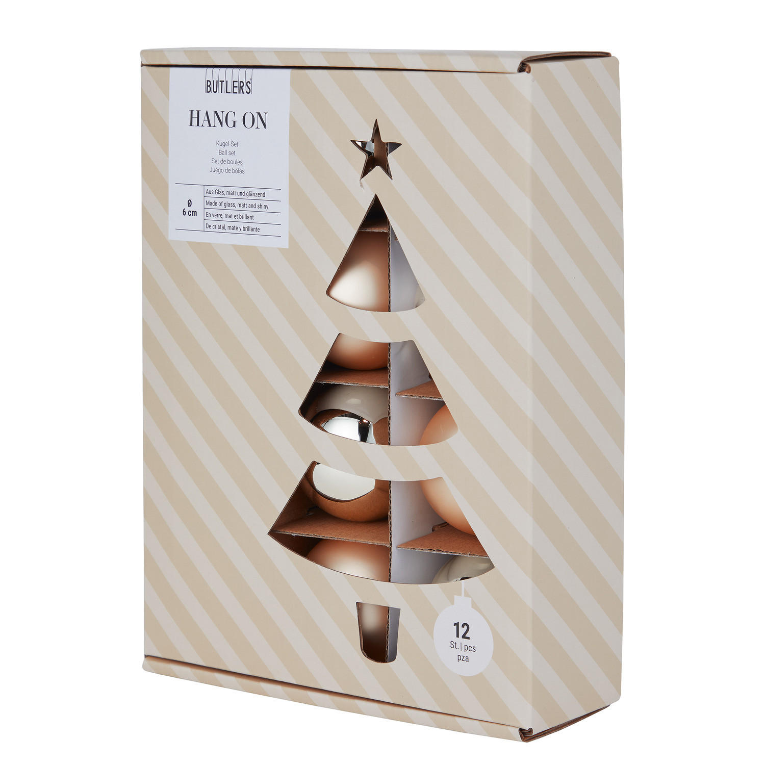 CHRISTBAUMKUGEL (12er-Set) Hang On Kugel Ø6cm - Champagner, Glas (6/6/6cm) - Butlers