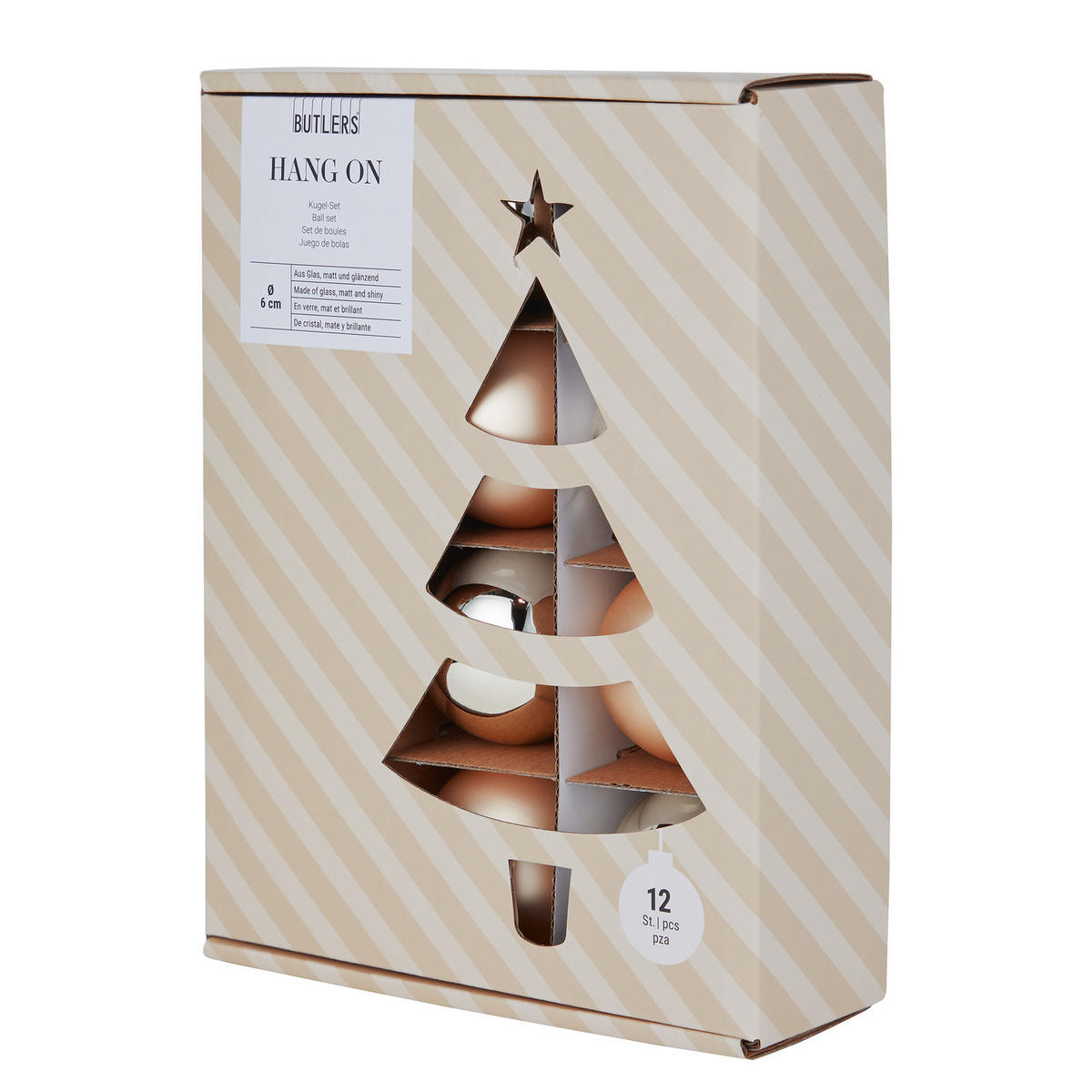 CHRISTBAUMKUGEL (12er-Set) Hang On Kugel Ø6cm - Champagner, Glas (6/6/6cm) - Butlers