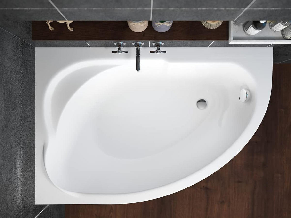 BADEWANNE Eckwanne STANDARD 130/85 Links mit Styro Ablauf Füße - Weiß, Kunststoff (85/53.5/130cm) - bad land