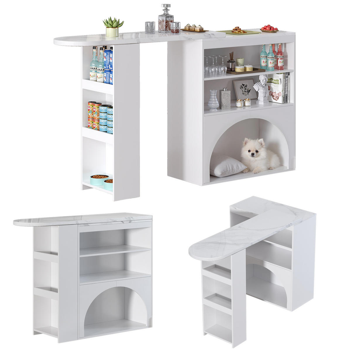 BAROVÝ a jídelní stůl 120(+80)/40/100 cm bílý z MDF s výsuvnou deskou a úložným prostorem - bílá, kompozitní dřevo (120/40/100cm) - OKWISH