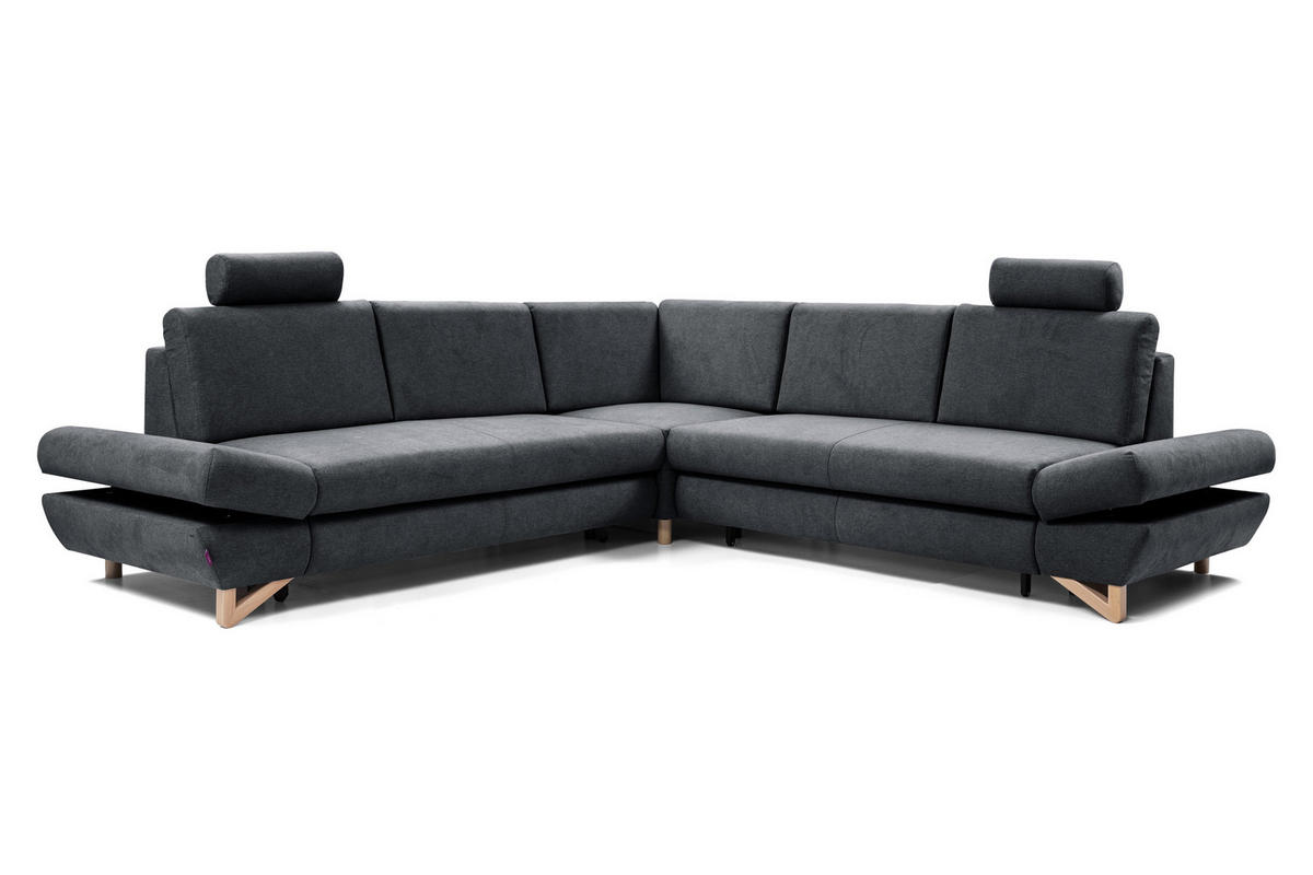 ECKSOFA CASA III L-S Anthrazit Plüsch-Stoff mit Schlaffunktion - Anthrazit, Holz (272/272cm) - MASSENO