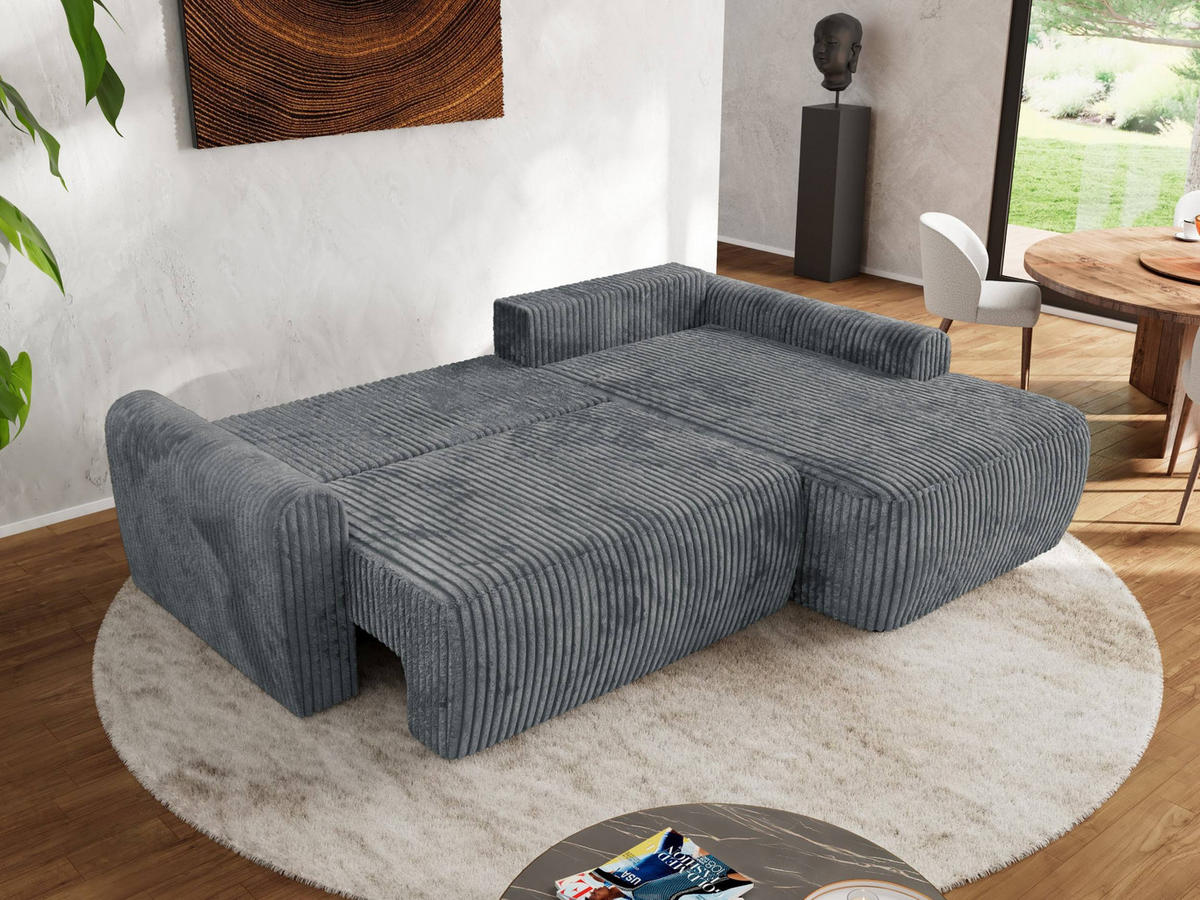 ECKSCHLAFSOFA CUBO L Dunkelgrau Cord - rechts - Dunkelgrau/Schwarz, Kunststoff/Textil (187/273cm) - MKS