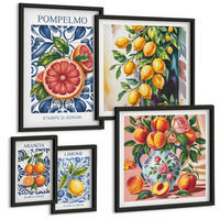 BILDER SET 5er Set - 50x50 cm & 20x30 cm & 40x60 cm Schwarzer Rahmen - Illustrationen von Zitrusfrüchten - Schwarz, Kunststoff (40/60cm) - TULUP