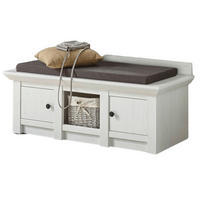 GARDEROBENBANK Pinie weiß 124 cm, Schuhbank mit Stauraum - Schwarz/Weiß, Holzwerkstoff/Metall (124/42/45cm) - Furn.Design