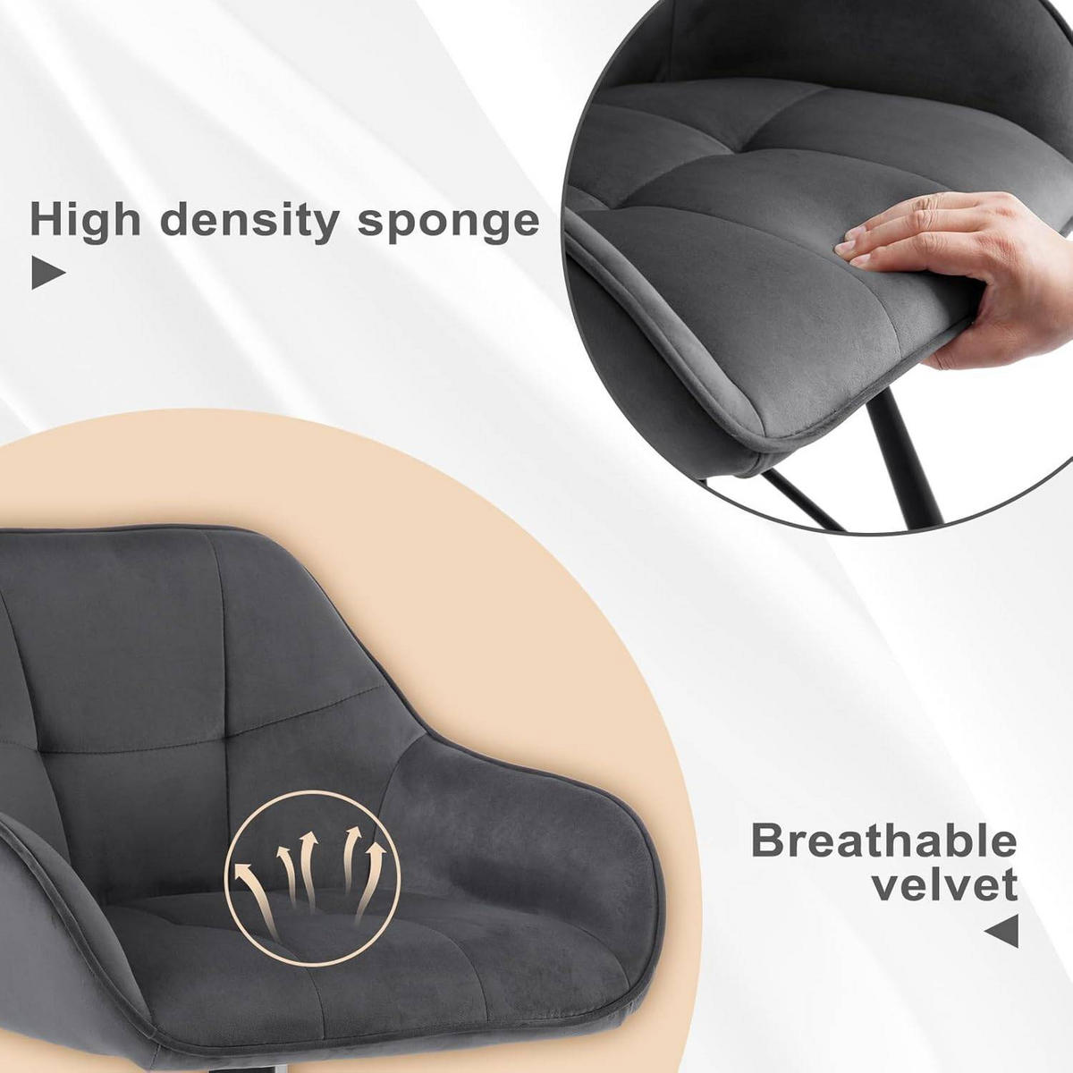 BARHOCKER 4er Set, Samt, Metall, Dunkelgrau - Dunkelgrau/Schwarz, Textil/Metall (51/94.5/53cm) - Woltu