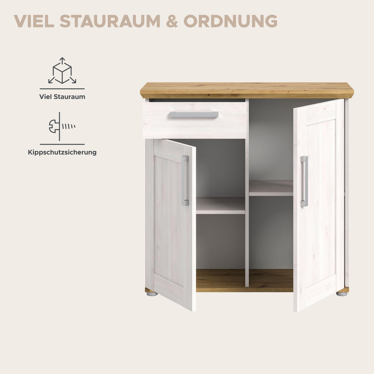 KOMMODE Verona in Sibiu Lärche Nachbildung und Artisan Eiche Nachbildung B/H/T: 95x92x39 cm - Lärchefarben, Holzwerkstoff (90/88/37cm) - Homes & Jones