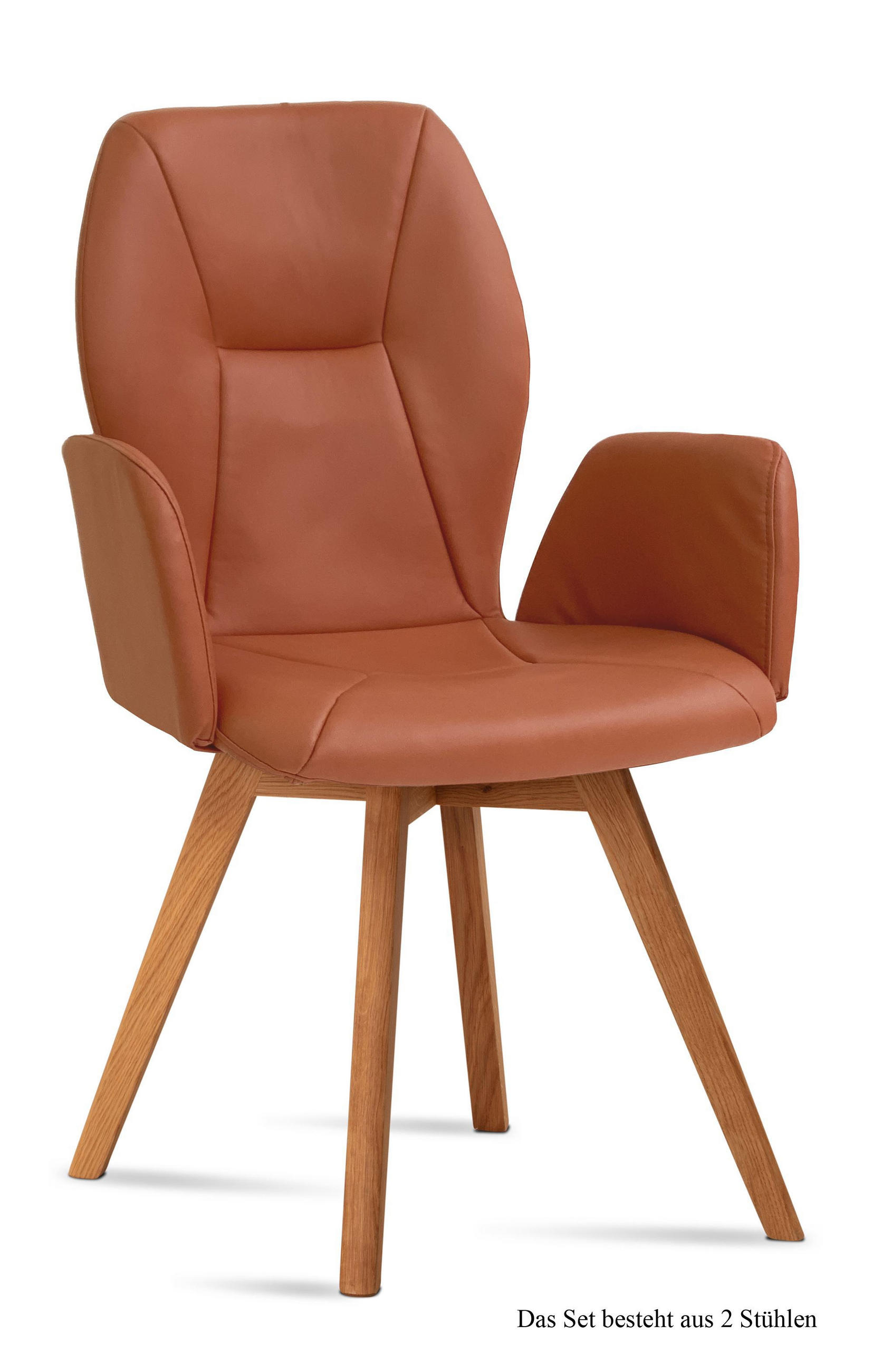 ARMLEHNSTUHL (2er-Set) Donka 58x92x60 Eiche geölt/Cognac - Cognac/Eichefarben, Kunststoff (60/92/58cm) - 58aufmkessel