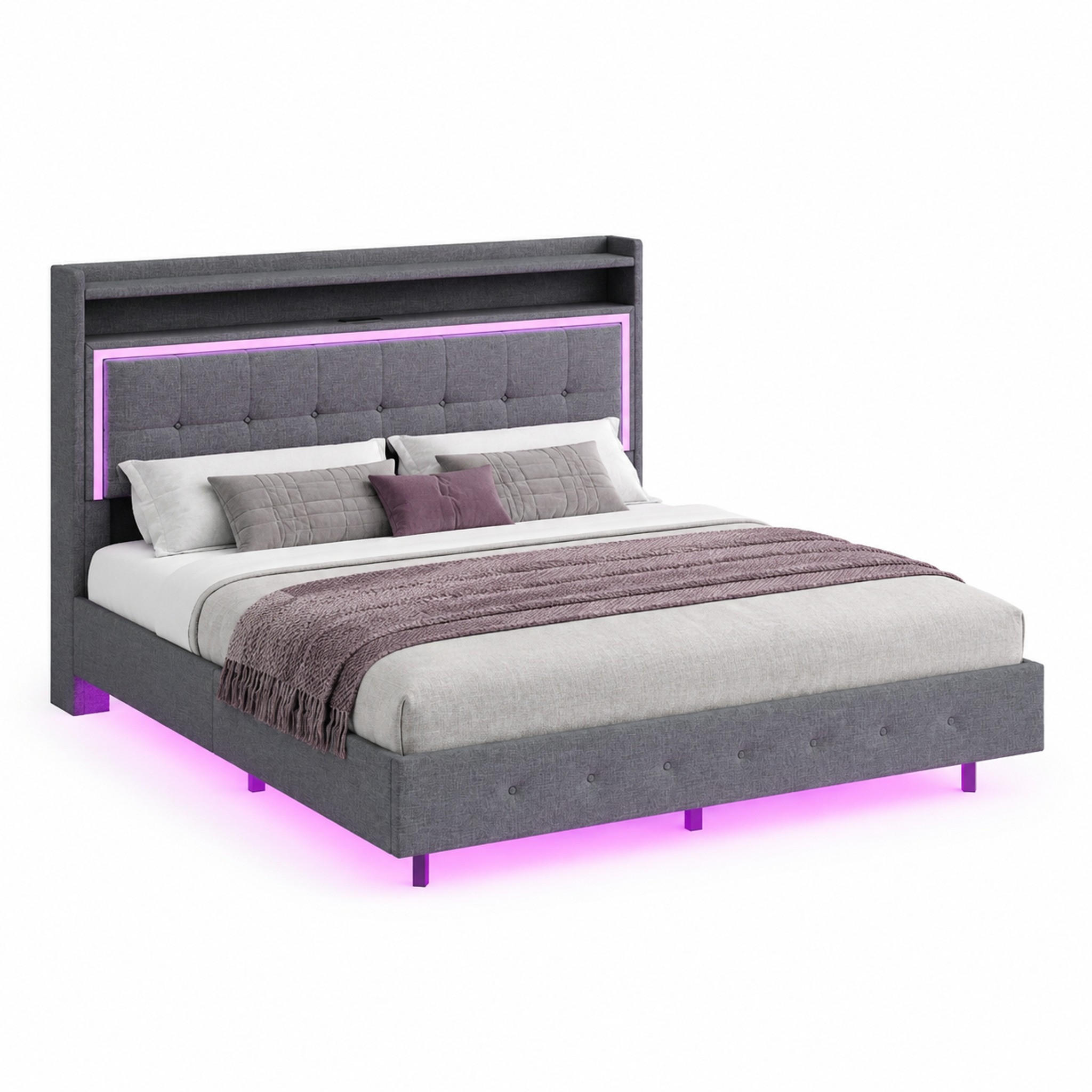 POLSTERBETT mit USB-Steckdose und LED 140x200 cm Grau - Grau, Metall (140/200cm) - Meubliv