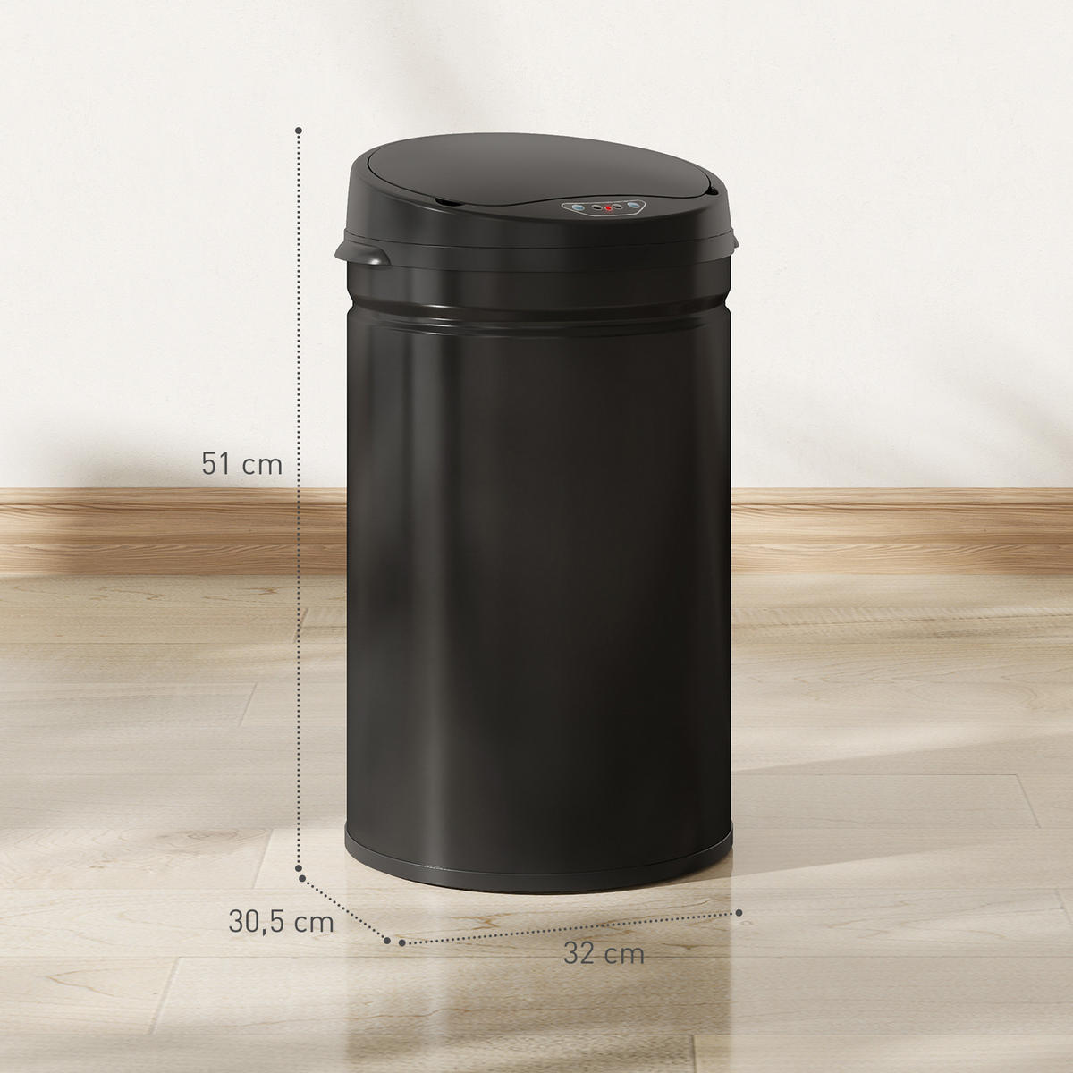 MÜLLEIMER mit Sensor 30L Edelstahl Automatischer Mülleimer mit Soft-Close-Deckel - Schwarz, Metall (30.5/51/32cm) - HOMCOM