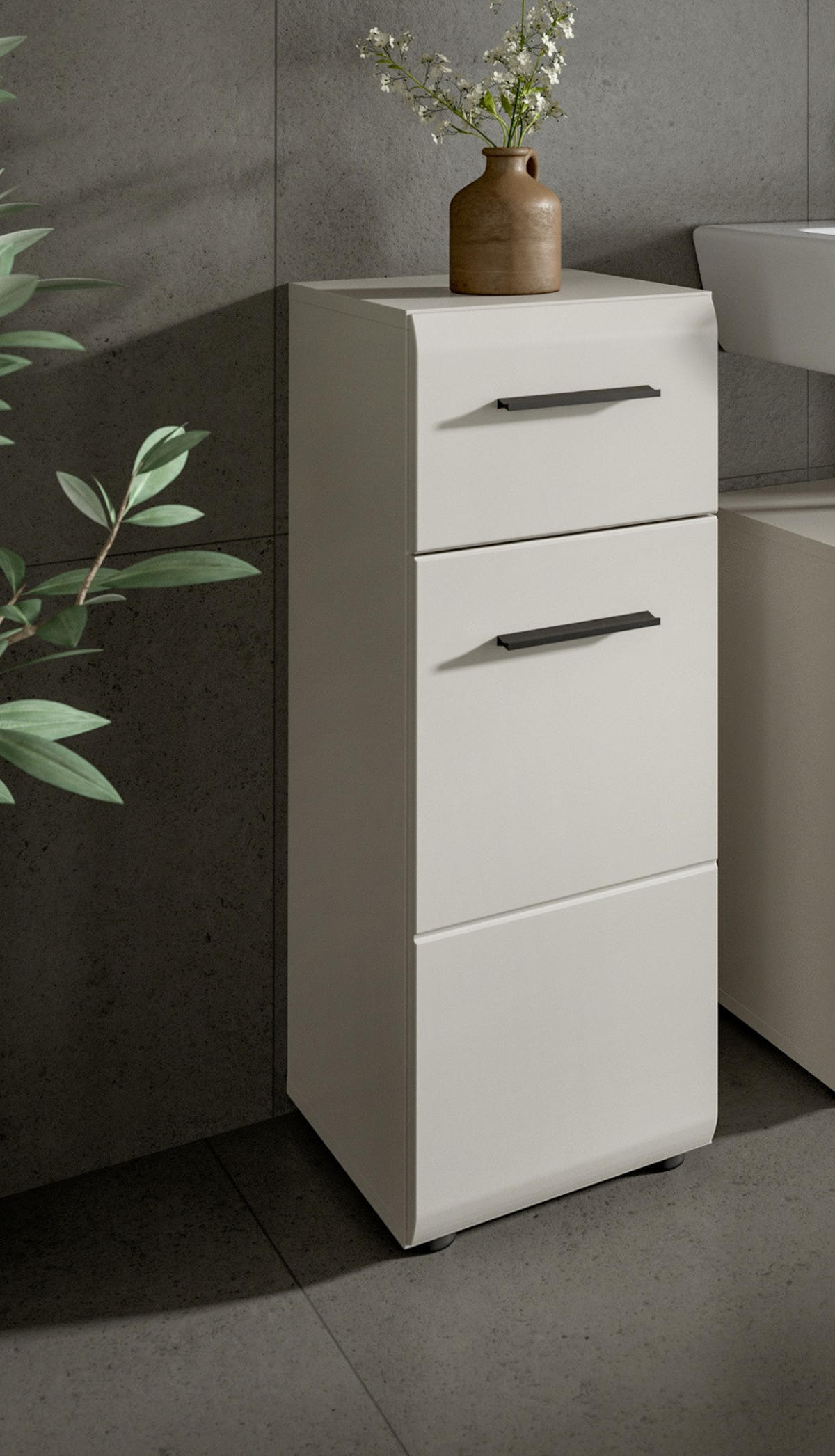 BADKOMMODE Kaschmir 30 cm, Badezimmer Kommode mit wechselbarem Türanschlag - Kaschmir/Schwarz, Holzwerkstoff/Kunststoff (30/80/30cm) - Inn.Furn