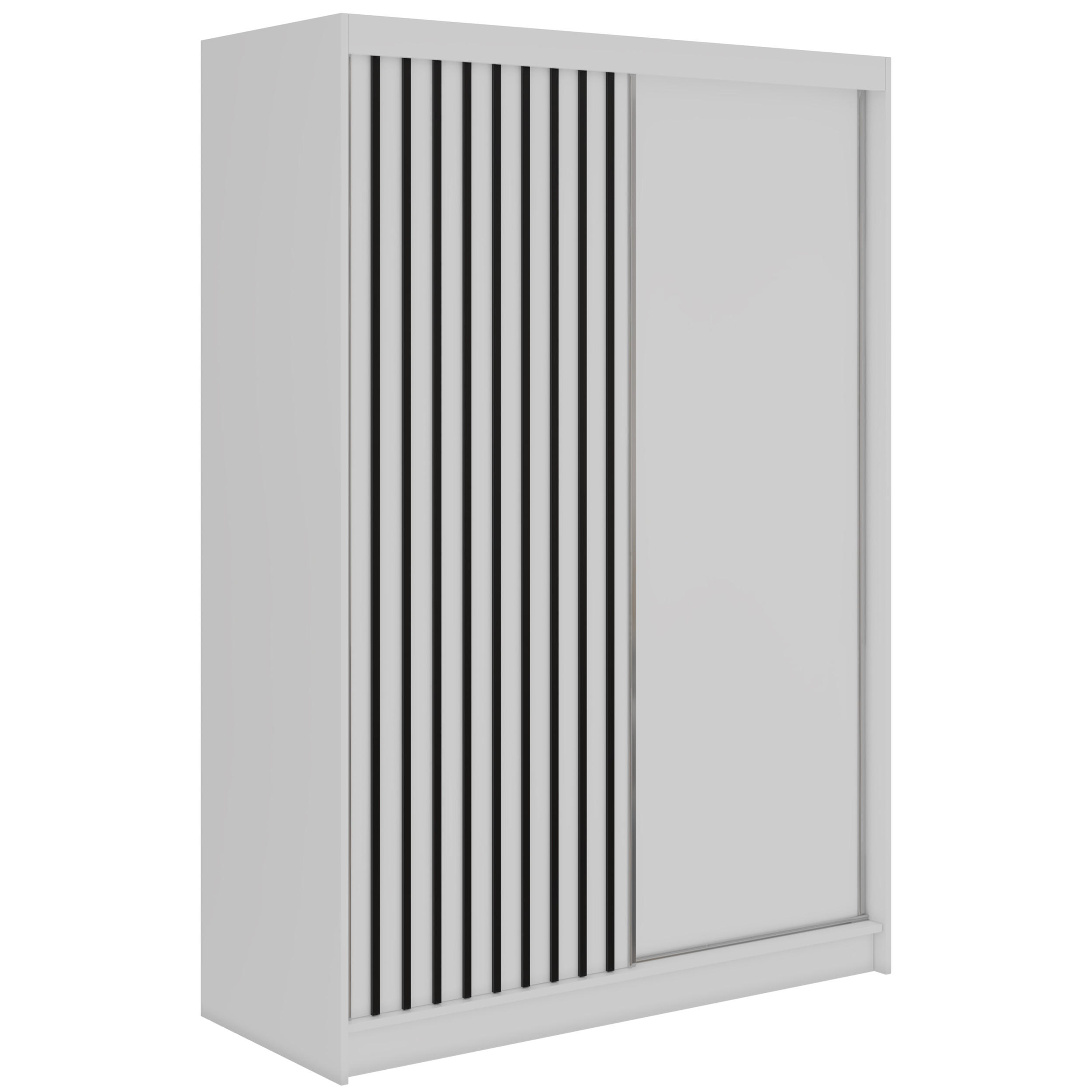 SCHWEBETÜRENSCHRANK mit Lamellen LUMOS - 150 - Weiß und Schwarz - Schwarz/Alufarben, Holzwerkstoff/Metall (150/216/61cm) - MKS