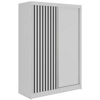 SCHWEBETÜRENSCHRANK mit Lamellen LUMOS - 150 - Weiß und Schwarz - Schwarz/Alufarben, Holzwerkstoff/Metall (150/216/61cm) - MKS