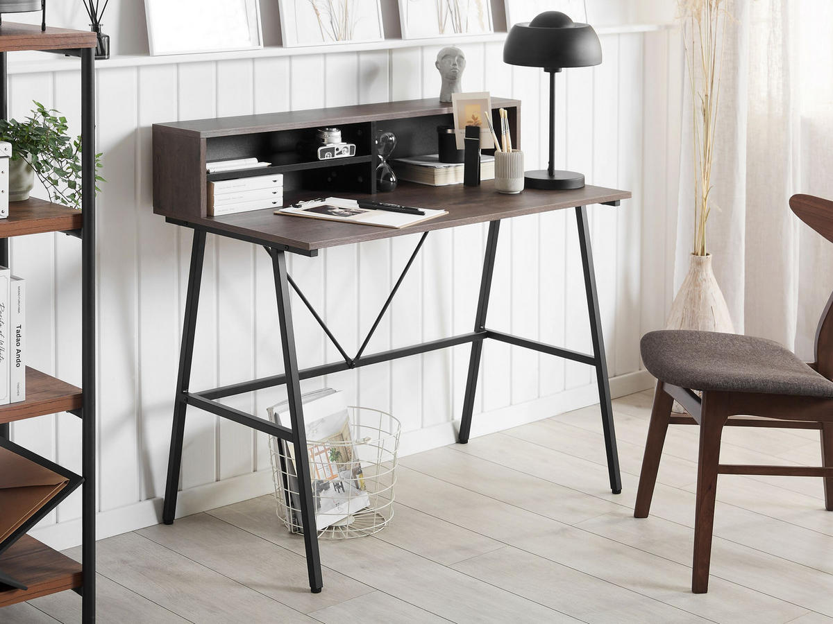 SCHREIBTISCH dunkler Holzfarbton 100/53/96 cm Harison - Dunkelgrau, Holzwerkstoff (53/100/96cm) - Beliani