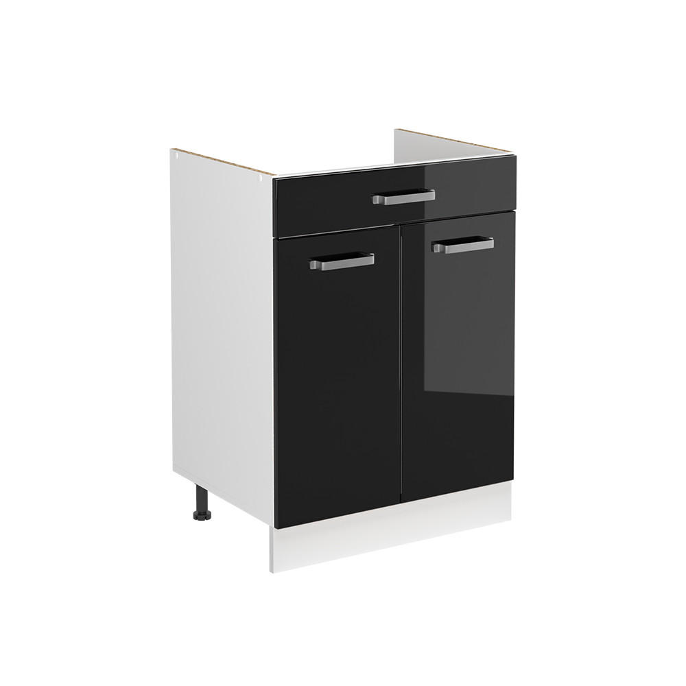 Vicco Spülenunterschrank Schwarz Hochglanz, Weiß 60x81.6x46 cm