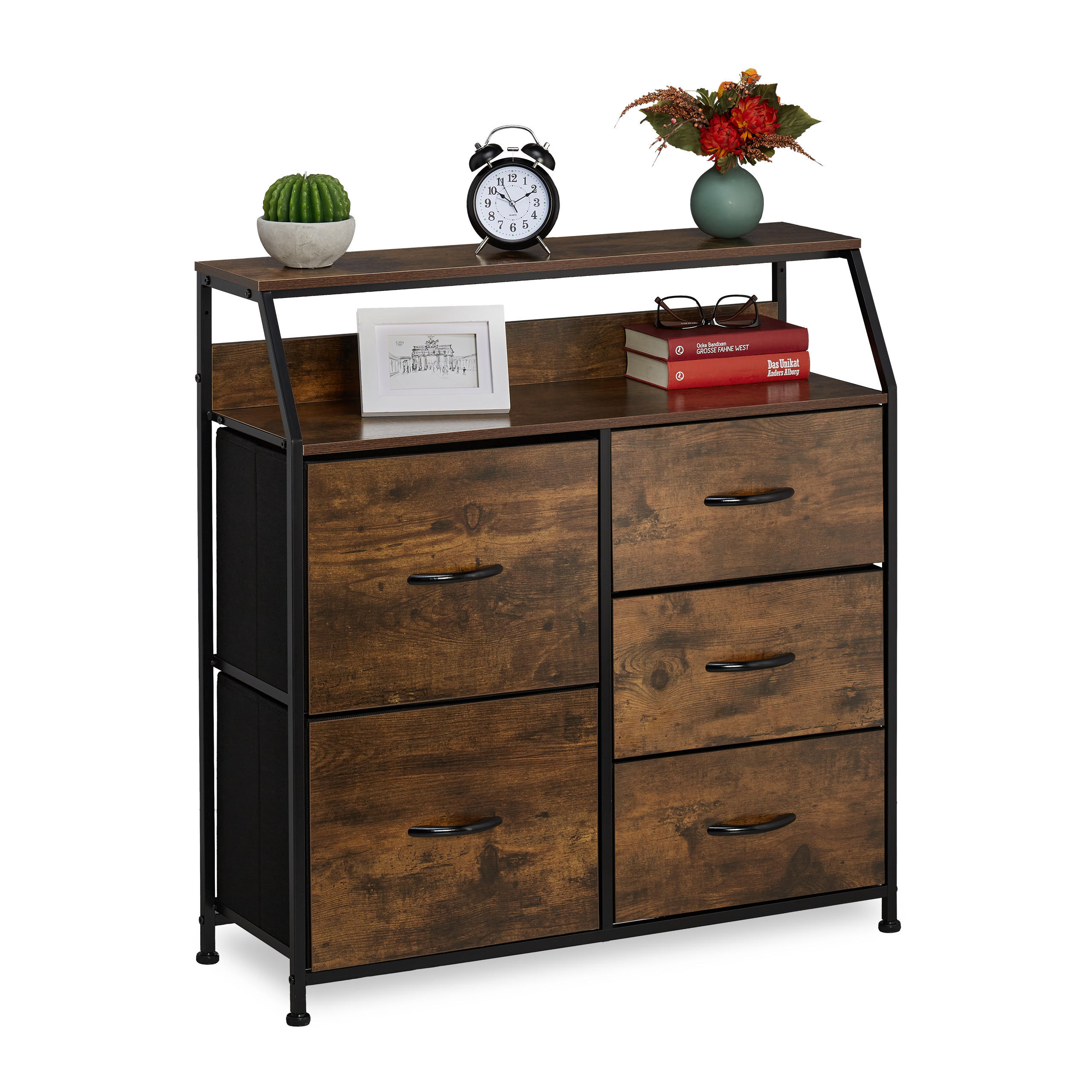 BYR&Aring; Svart M&ouml;rkbrun 5 l&aring;dor industriell metall MDF 87 x 84 x 32 cm Multicolor 87/84/32 cm
