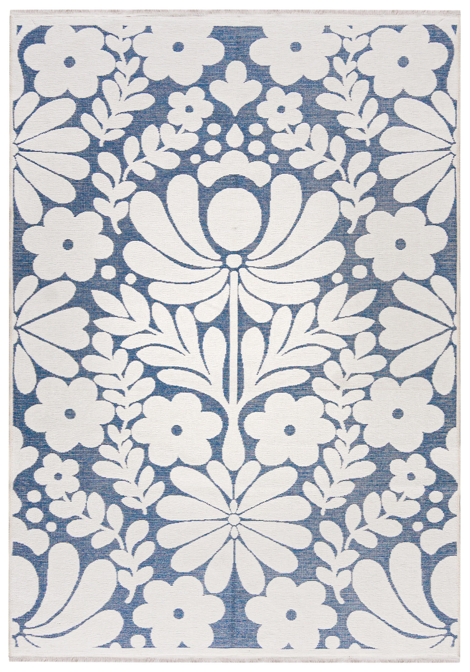 TEPPICH Zweiseitiger Weiß Pflanzlich - Kurzflor Rechteckig Weich - Ecru Blau - 80 x 200 cm - Ecru/Blaugrau, Textil (80/200cm) - Mazovia