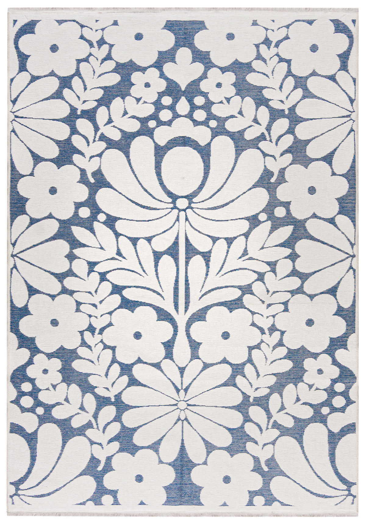 TEPPICH Zweiseitiger Weiß Pflanzlich - Kurzflor Rechteckig Weich - Ecru Blau - 80 x 200 cm - Ecru/Blaugrau, Textil (80/200cm) - Mazovia