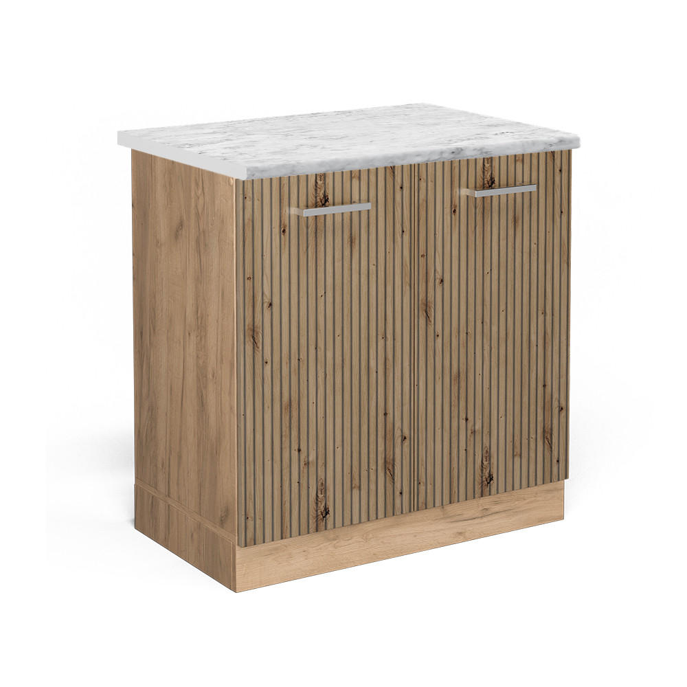 SPÜLENUNTERSCHRANK R-Line Artisan-Eiche 80 cm AP Marmor - Honigeiche/Eiche Wotan, Holzwerkstoff (80/81.6/60cm) - Vicco