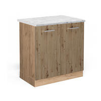 SPÜLENUNTERSCHRANK R-Line Artisan-Eiche 80 cm AP Marmor - Honigeiche/Eiche Wotan, Holzwerkstoff (80/81.6/60cm) - Vicco