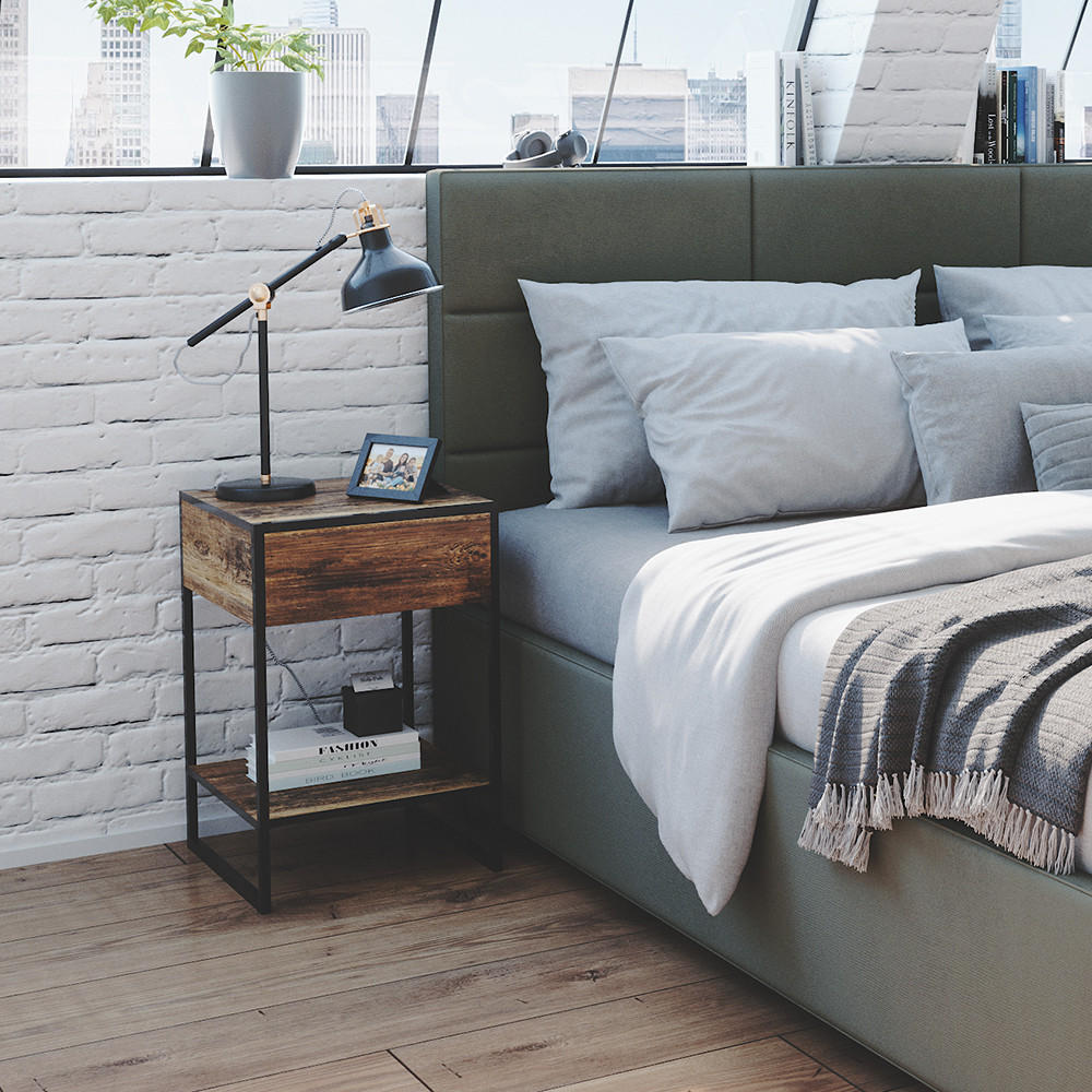 NACHTTISCH Fyrk Antikholz 43.5 x 66 cm 2er Set - Alteiche/Schwarz, Holzwerkstoff (43.5/66/43.5cm) - Vicco