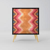 SIDEBOARD INDIAN FOLK, Schwarz, 57,5x42x75,5 cm, Goldfarbene Metallfüße - Goldfarben/Multicolor, Holzwerkstoff/Metall (57.5/75.5/42cm) - SpaceRebels