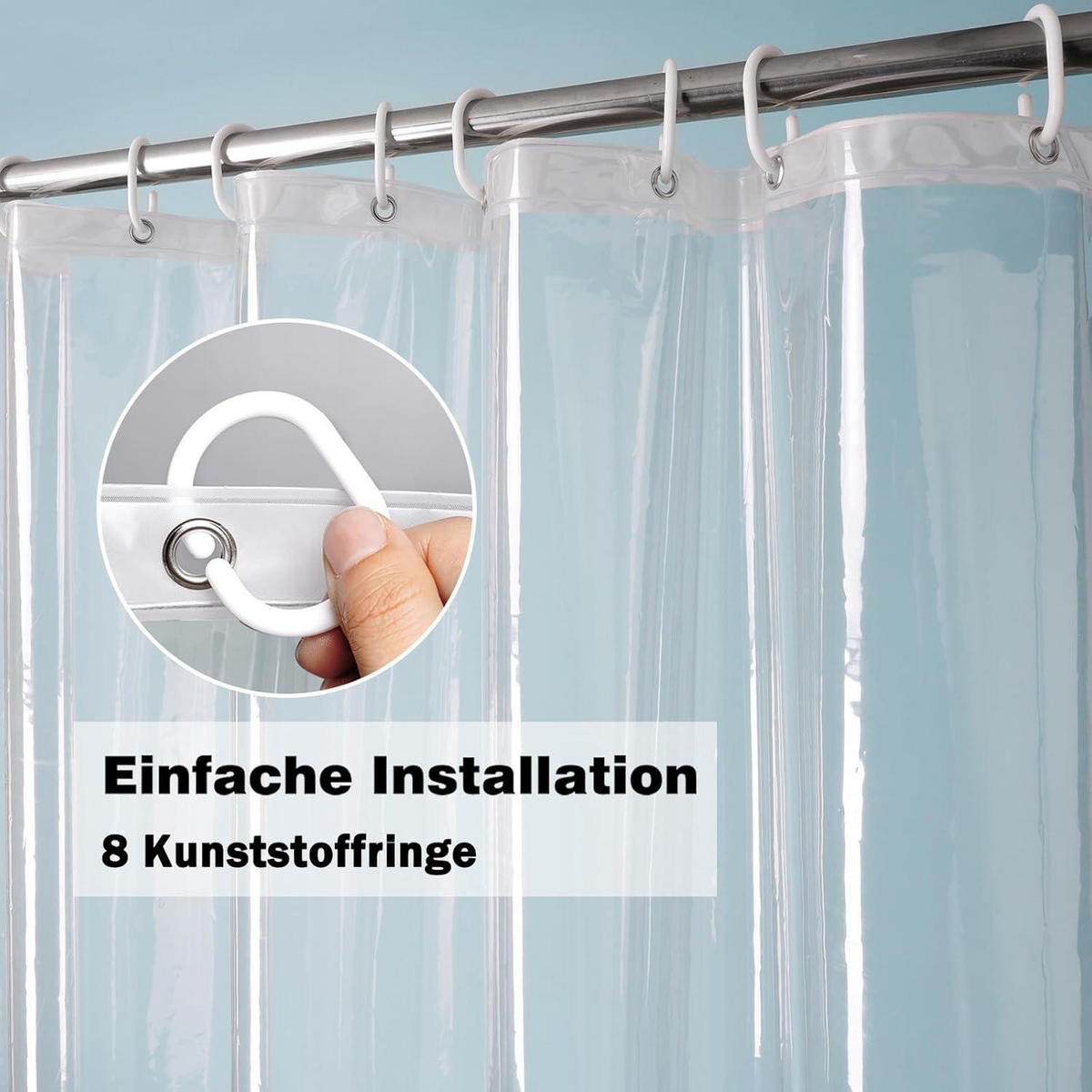DUSCHVORHANG Transparent 120 x 200 cm Wasserdicht mit Magneten - Transparent, Kunststoff (120/200cm)