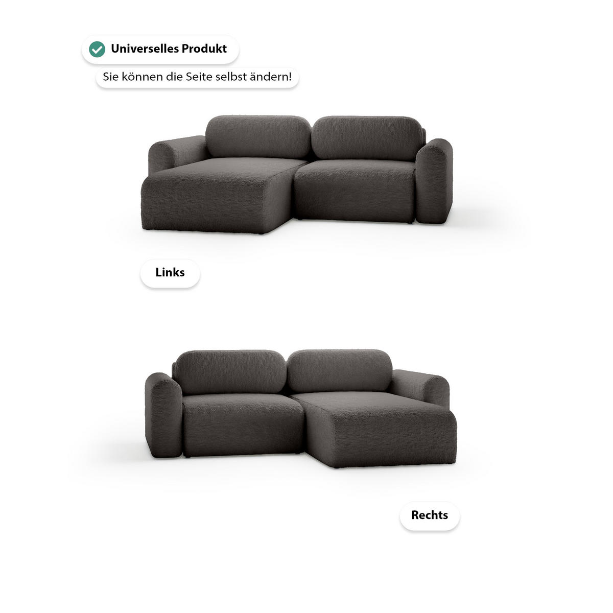 ECKSOFA mit Schlaffunktion Thekla Mini, Grau - Grau, Textil (246/100cm) - Fedve