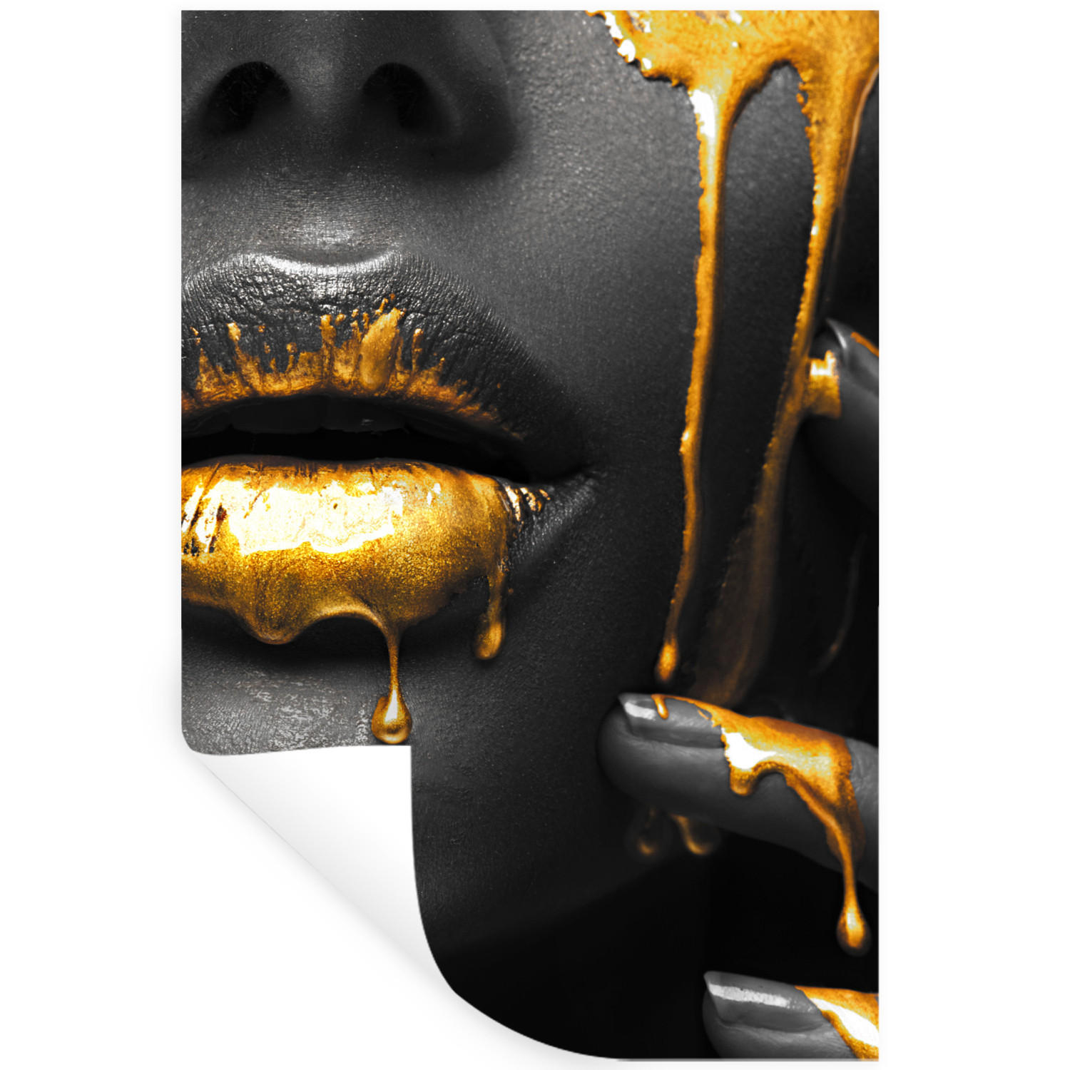 WANDTATTOO Frau - Schwarz - Gold - Gesicht - Lippen 40x60 cm - Goldfarben, Kunststoff (40/60/0.1cm) - MuchoWow