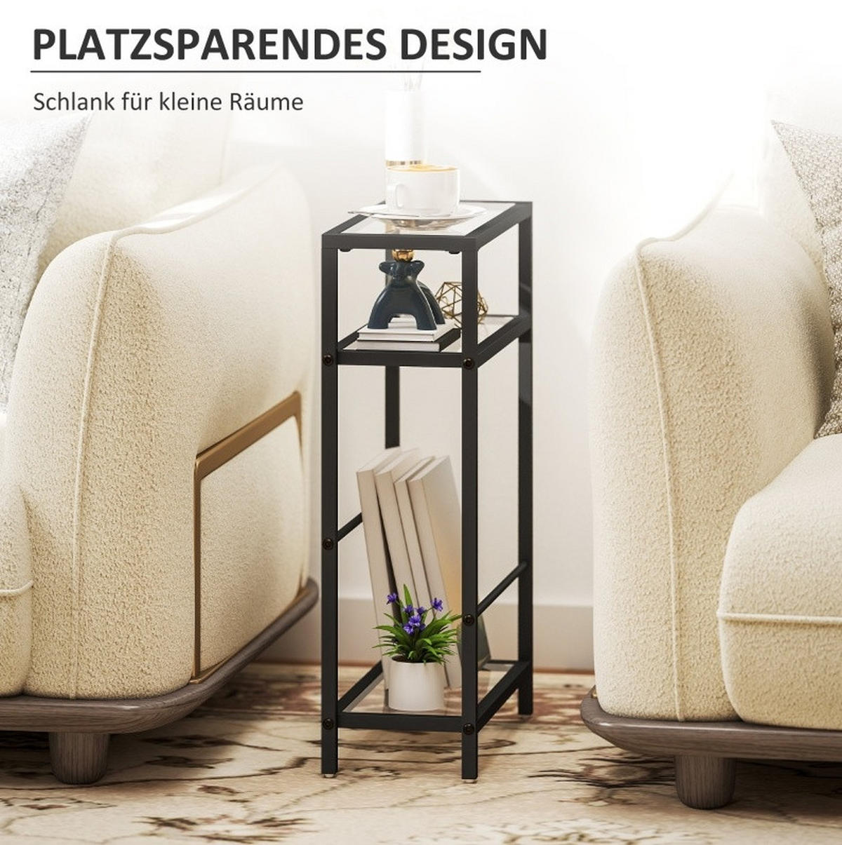 BEISTELLTISCH 40/62/18 cm Schwarz aus Glas mit 3 Ebenen - Schwarz, Glas (40/18/62cm) - OKMYHOME