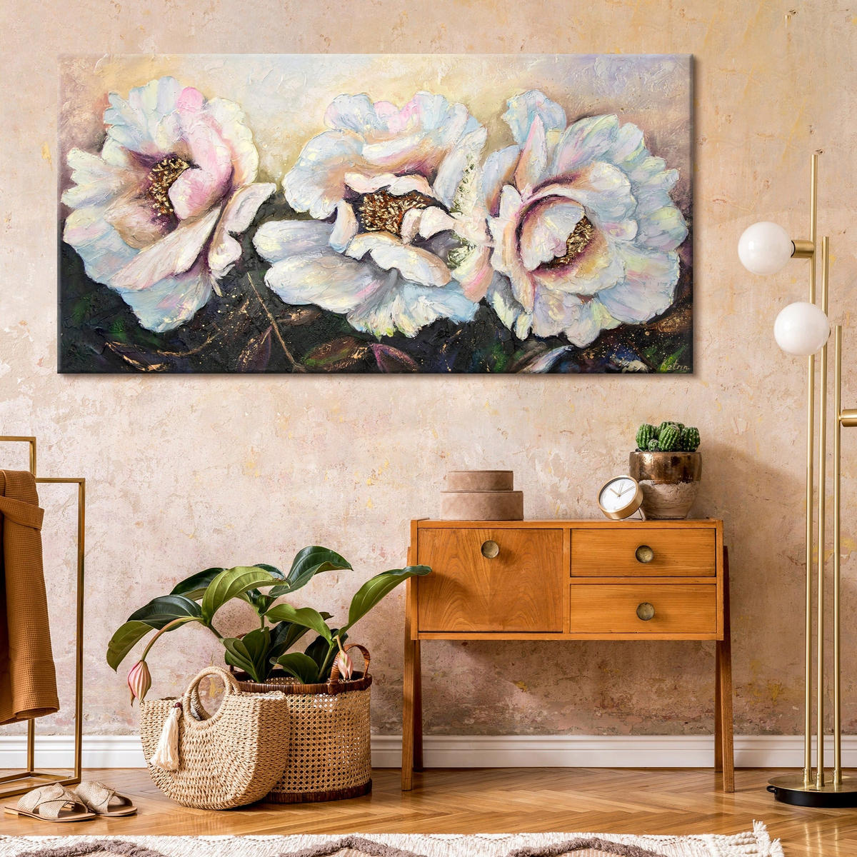 GEMÄLDE Pfingstrosen auf Keilrahmen 160x80 cm - Multicolor, Holz (160/80cm) - YS-art gallery