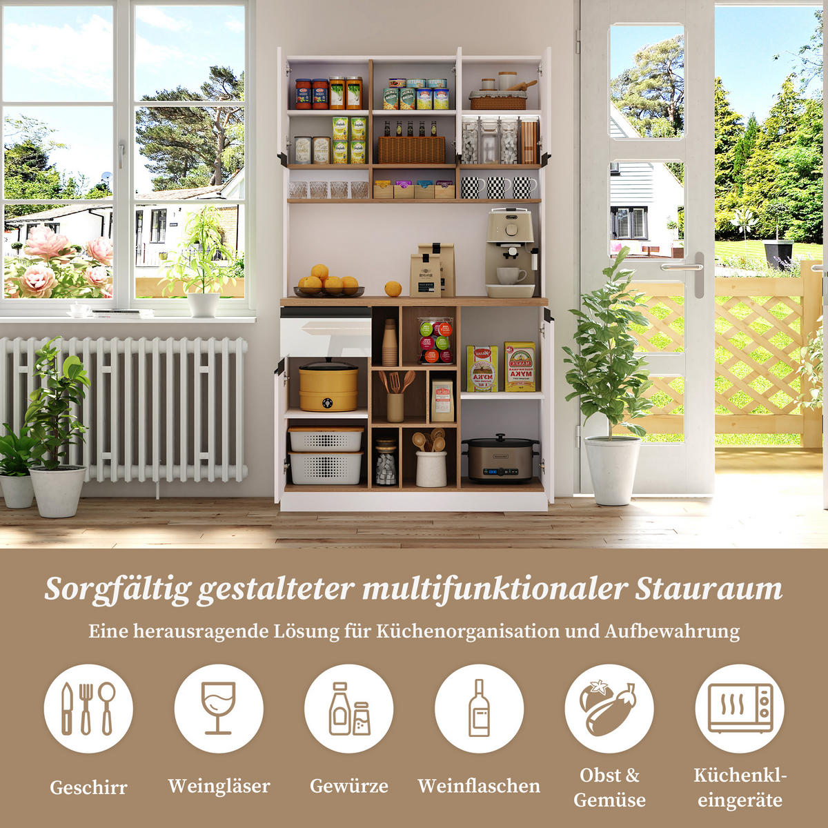 KÜCHENBUFFET mit 1 Schubladen und verstellbaren Einlegeböden, 105 x 45 x 185 cm, Weiß, MDF - Weiß, Holzwerkstoff (105/185/45cm) - SONNENH